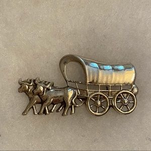 SB SILVERMAN BROOCH PIN STERLING SILVER WAGON CART OXEN COWS COUNTRY WESTERN
